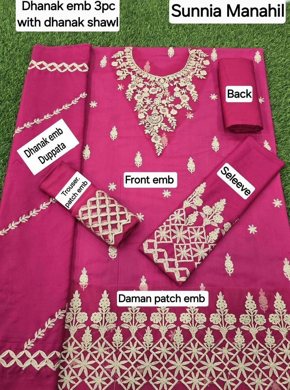 DHANAK EMB 3pc WITH DHANAK EMB DUPPATA