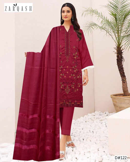 BANADORA DHANAK EMB 3pc WITH DHANAK CHAMKI VELVET SHAWL WINTER COLLECTION
