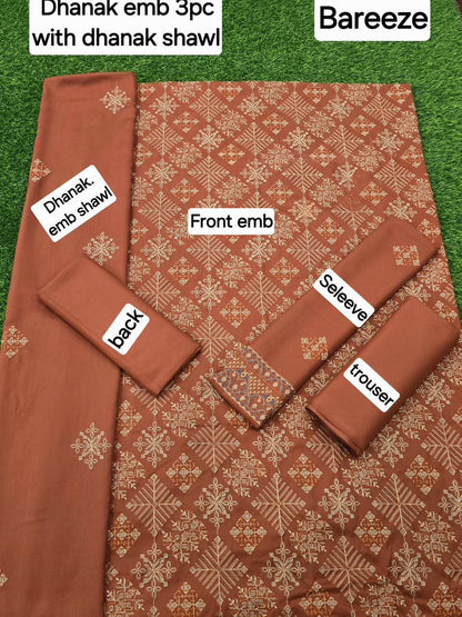 DHANAK EMB 3pc WITH DHANAK EMB DUPPATA