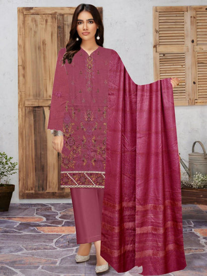 BANADORA DHANAK EMB 3pc WITH DHANAK CHAMKI VELVET SHAWL WINTER COLLECTION