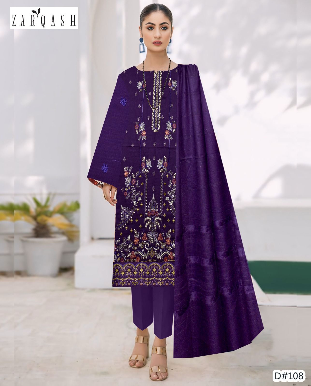 BANADORA DHANAK EMB 3pc WITH DHANAK CHAMKI VELVET SHAWL WINTER COLLECTION
