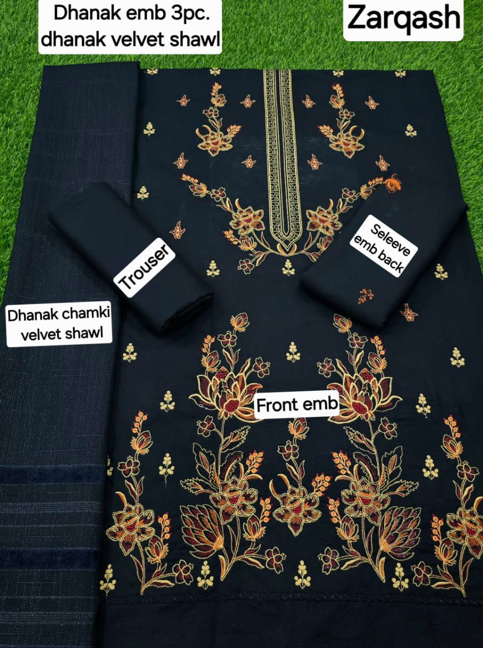BANADORA DHANAK EMB 3pc WITH DHANAK CHAMKI VELVET SHAWL WINTER COLLECTION