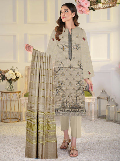 BANADORA DHANAK EMB 3pc WITH DHANAK CHAMKI VELVET SHAWL WINTER COLLECTION