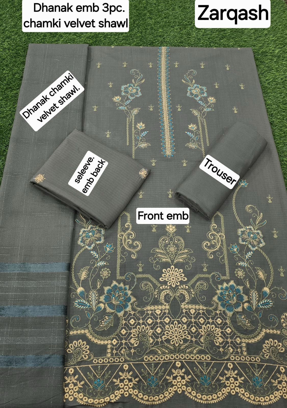 BANADORA DHANAK EMB 3pc WITH DHANAK CHAMKI VELVET SHAWL WINTER COLLECTION